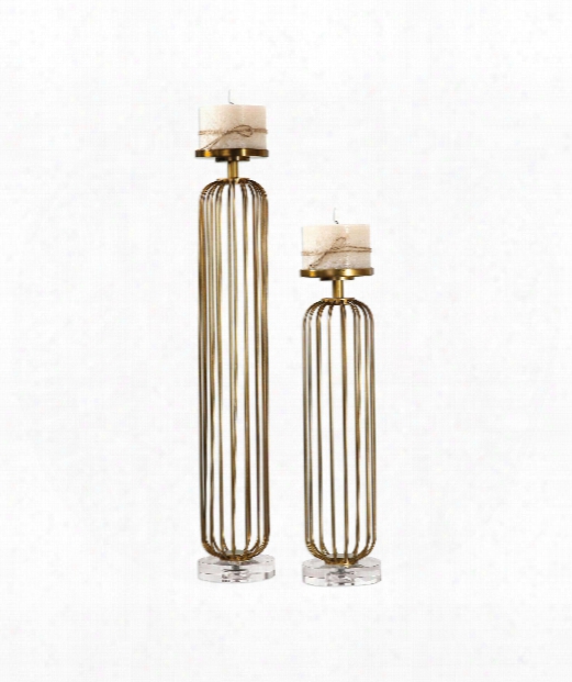 Cesinali 5" Candle Holder In Plated Antique Gold