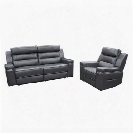Duncan Duncanrscgr Dual-reclining Sofa & Reclining Chair 2pc Set With Waterfall Back Headrest Support And Slate Grey