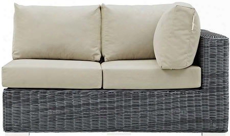 Summon Collection Eei-1871-gry-bei 57" Outdoor Patio Sunbrella Right Arm Facing Loveseat With Washable Fabric Cushions Stainless Steel Legs And Powder Coated