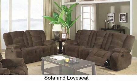 6009912pc Charlie Motion Reclining Sofa With Loveseat 100% Klin Dried Premium Frame Casual Style Plush Pillow-topped Arms And Pocket Coil Seating In Brown