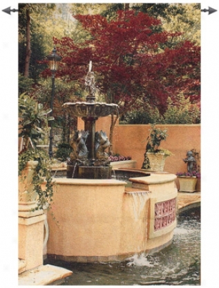 Tranquil Fountain Grand Wall Tapestry