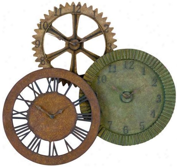 "rustic Gears Metal Clock - 33""hx35""w, Dstrssdmultitns"